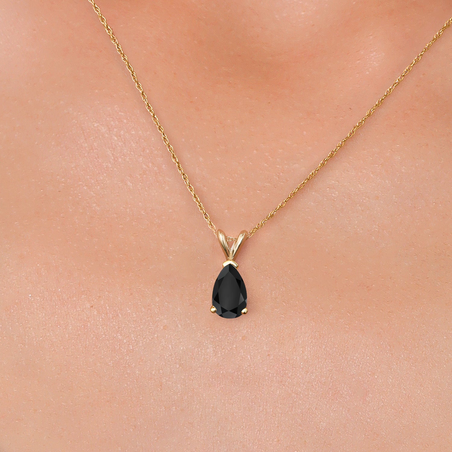 14K Yellow Gold Black Onyx Pendant Necklace for Women | 0.85 Cttw | Gemstone December Birthstone | Pear Shape 8X5MM | With 18 Inch Chain