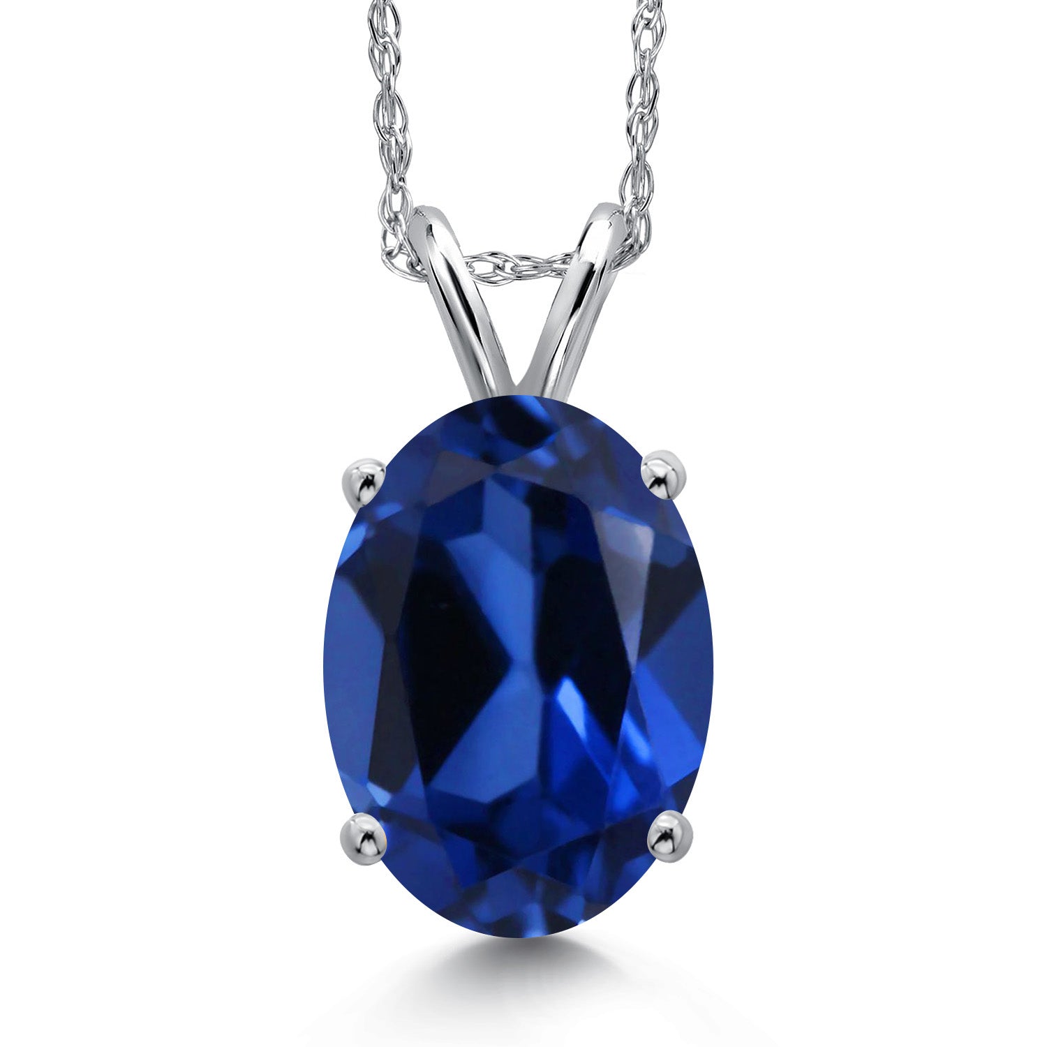 Blue Created Sapphire - September_Pendant in 14K White Gold