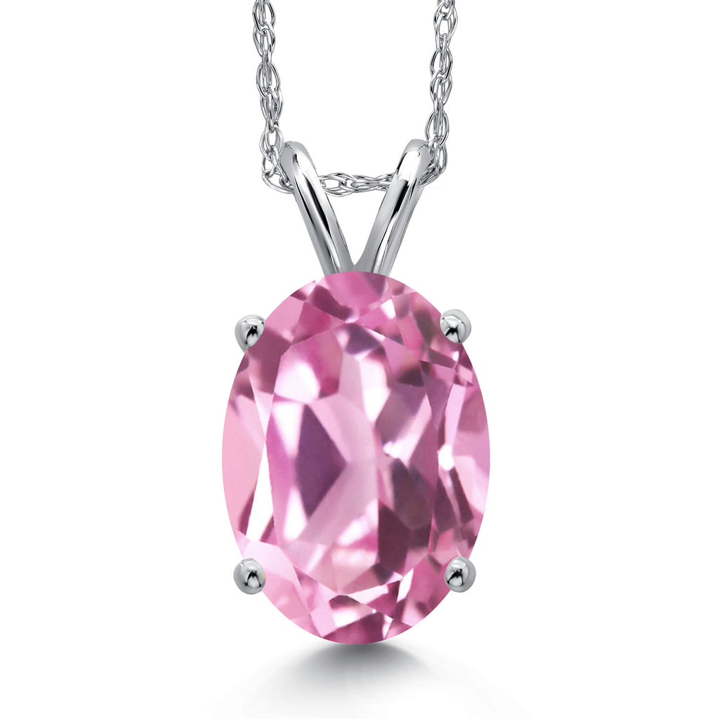 Light Pink Created Sapphire - September_Pendant in 14K White Gold