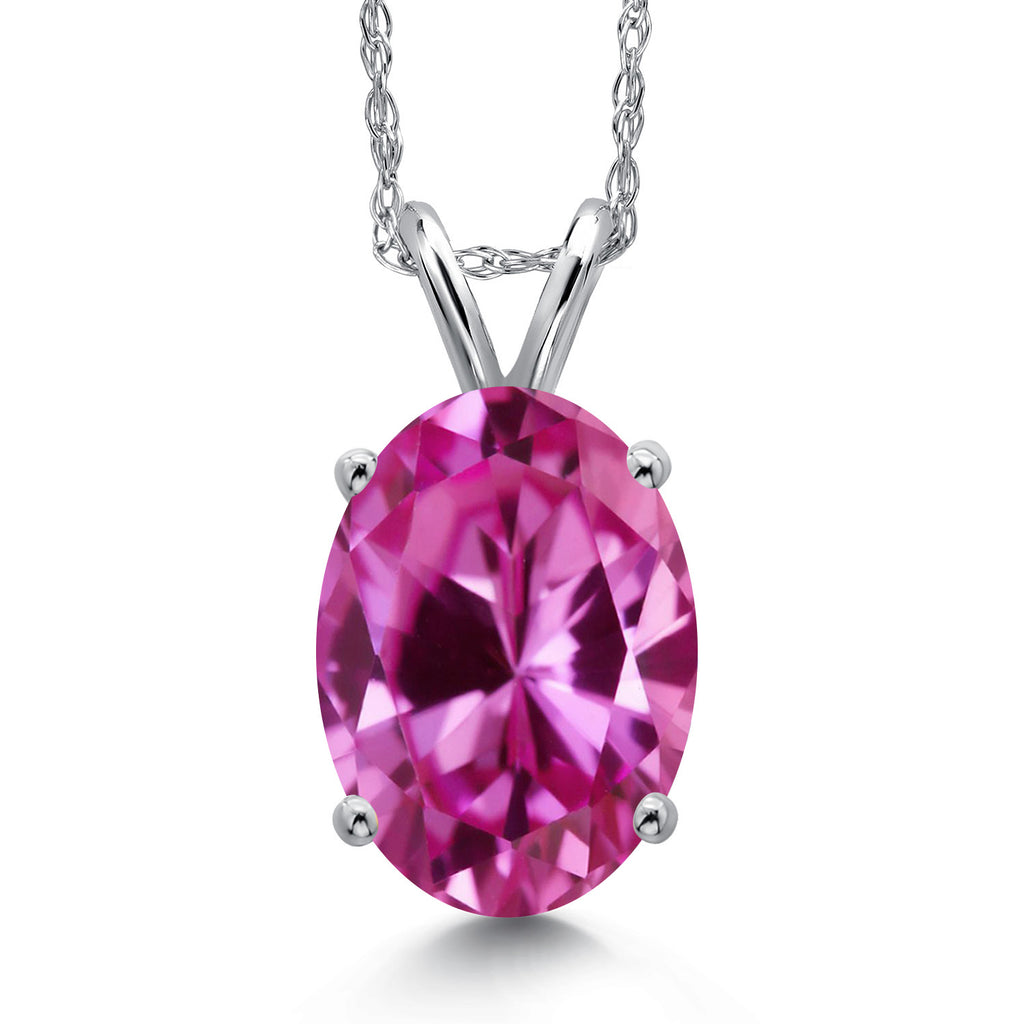 Pink Created Sapphire - September_Pendant in 14K White Gold