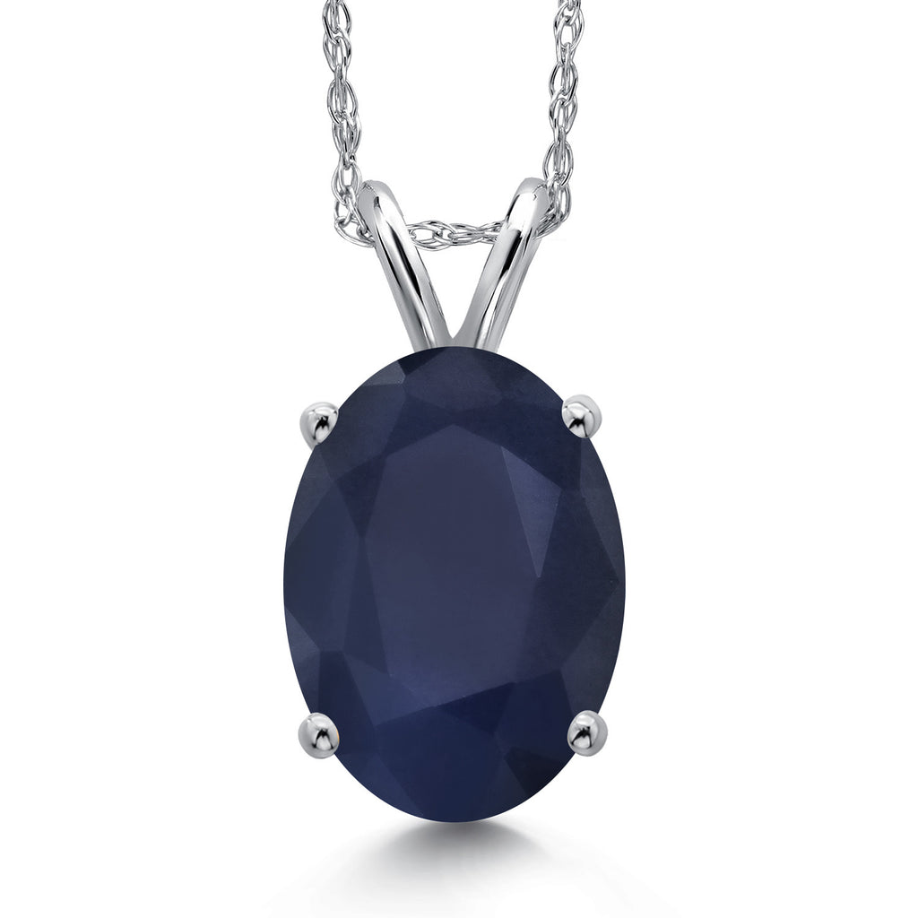 Blue Sapphire - September_Pendant in 14K White Gold