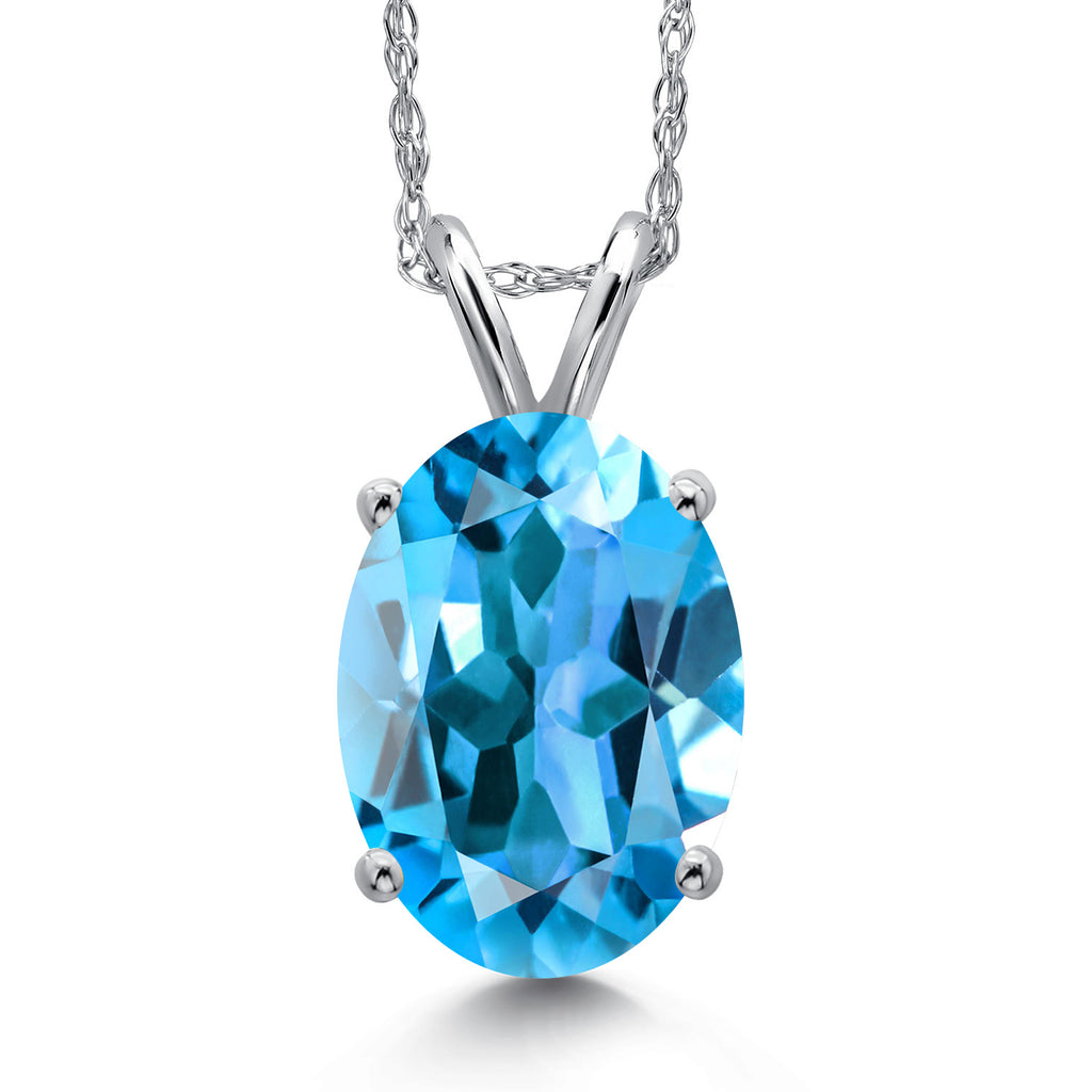 Swiss Blue Topaz - November_Pendant in 14K White Gold