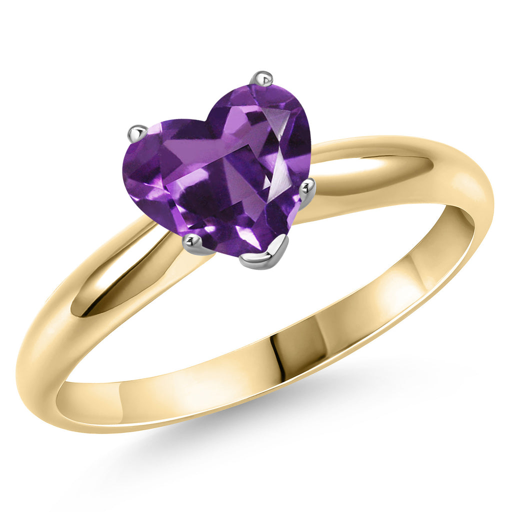 Gem Stone King 8MM Heart Shape Gemstone Birthstone Solitaire Engagement Ring For Women in 14K Two Tone Gold | Wedding Anniversary Promise Gold Ring | Size 5 to 9