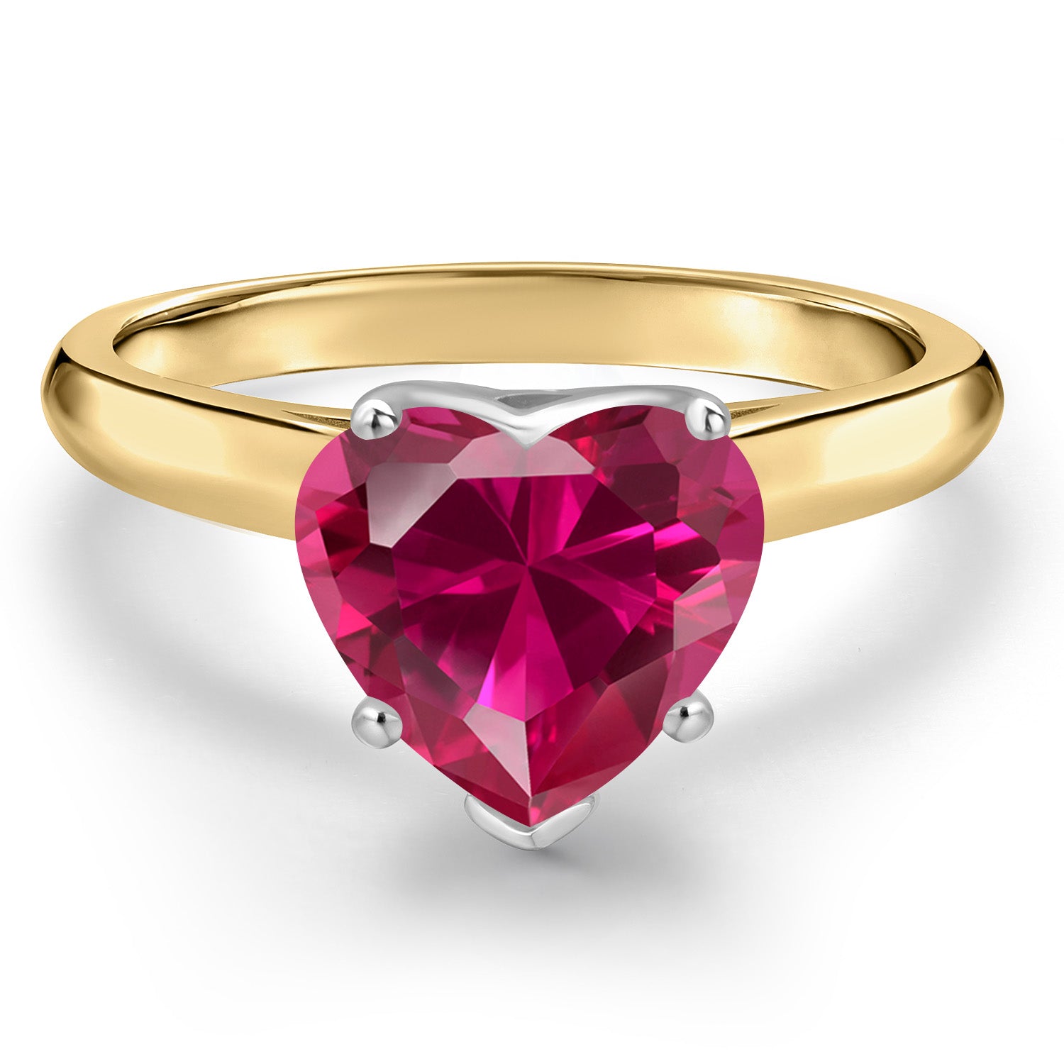 14K Two Tone Gold Red Created Ruby Solitaire Engagement Ring For Women | 1.70 Cttw | Heart Shape 8MM | Gemstone July Birthstone | Available in Size 5,6,7,8,9