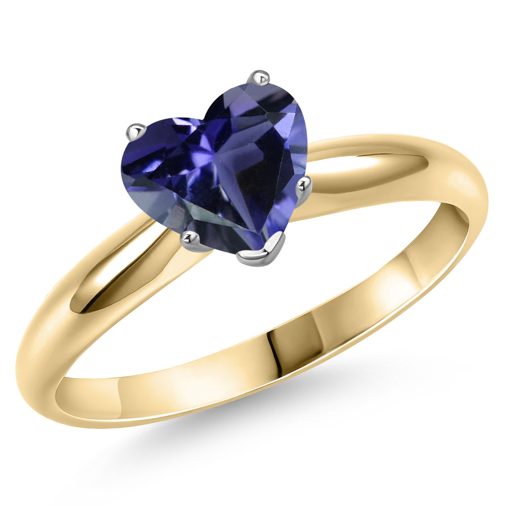Gem Stone King 8MM Heart Shape Gemstone Birthstone Solitaire Engagement Ring For Women in 14K Two Tone Gold | Wedding Anniversary Promise Gold Ring | Size 5 to 9