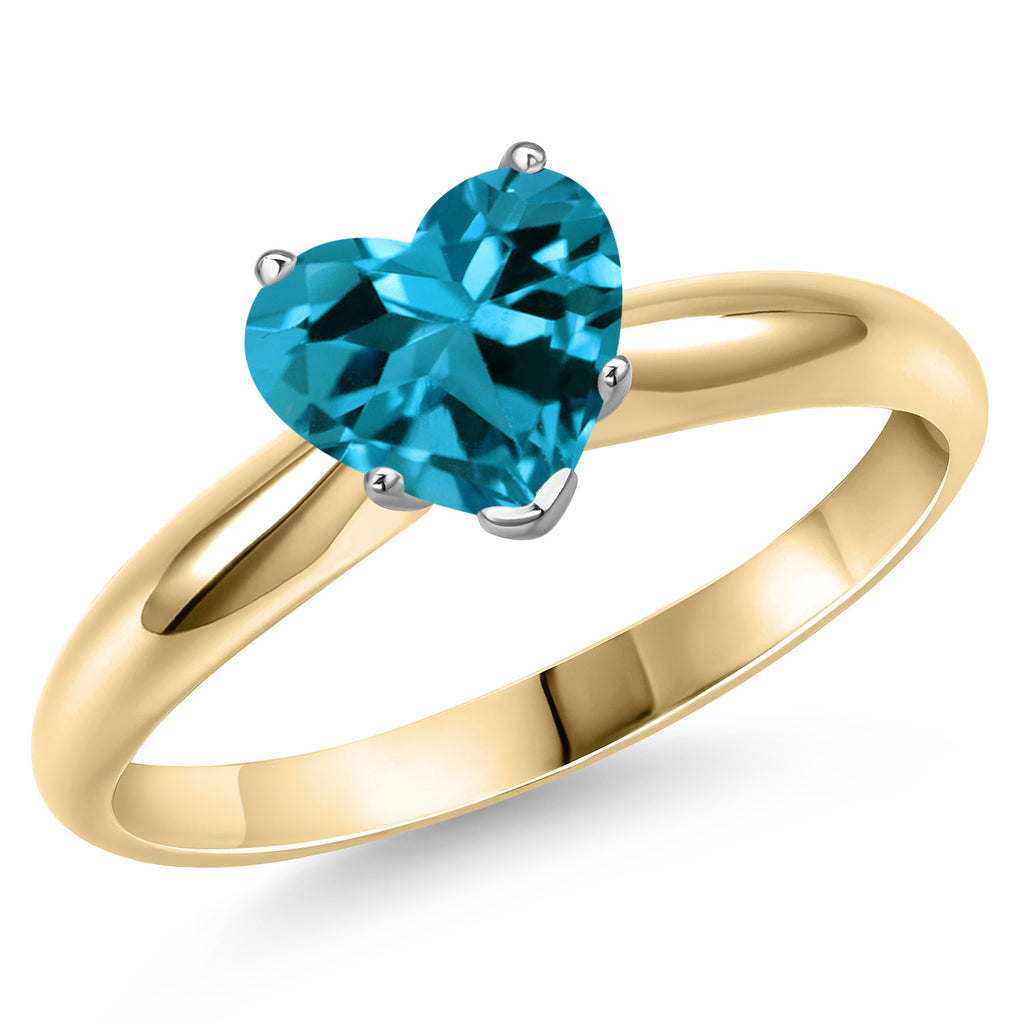 Gem Stone King 8MM Heart Shape Gemstone Birthstone Solitaire Engagement Ring For Women in 14K Two Tone Gold | Wedding Anniversary Promise Gold Ring | Size 5 to 9
