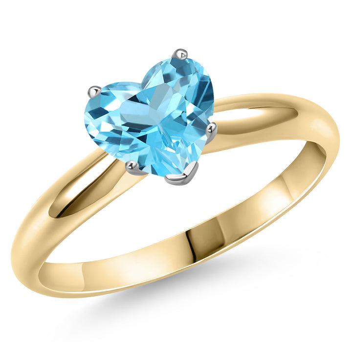 Gem Stone King 8MM Heart Shape Gemstone Birthstone Solitaire Engagement Ring For Women in 14K Two Tone Gold | Wedding Anniversary Promise Gold Ring | Size 5 to 9