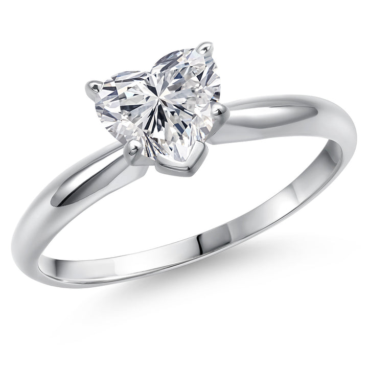 14K White Gold Lab Grown Diamond Solitaire Engagement Ring For Women | 0.44 Cttw | Heart Shape 5MM | Gemstone April Birthstone | Available in Size 5,6,7,8,9