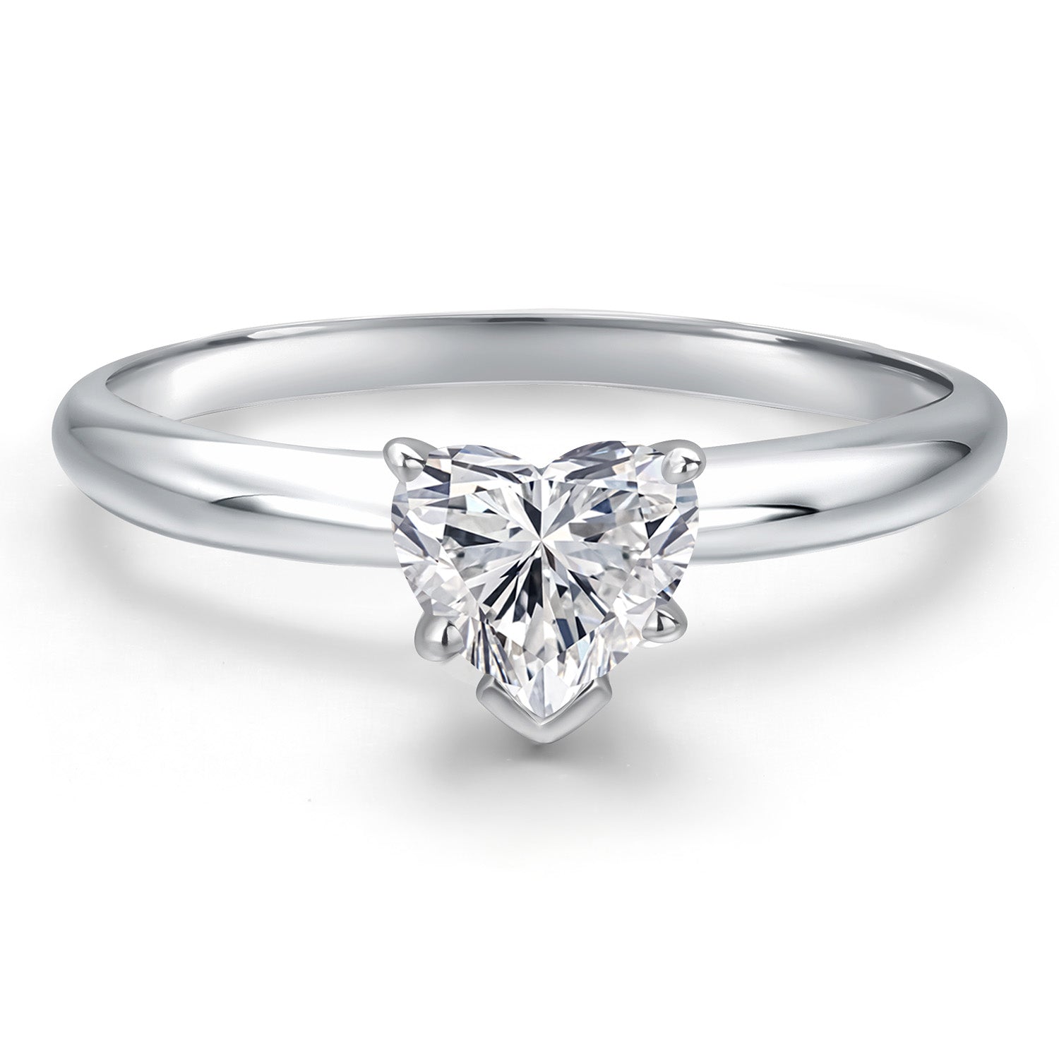 14K White Gold Lab Grown Diamond Solitaire Engagement Ring For Women | 0.44 Cttw | Heart Shape 5MM | Gemstone April Birthstone | Available in Size 5,6,7,8,9