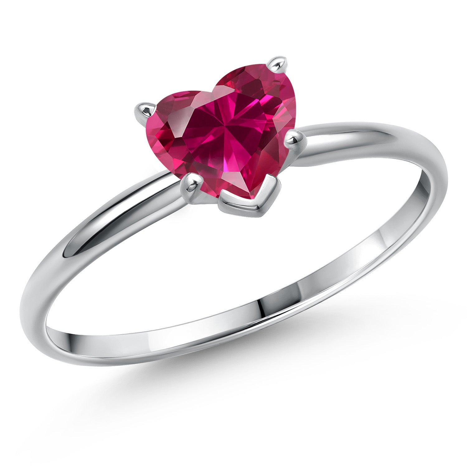 14K White Gold Red Created Ruby Solitaire Engagement Ring For Women | 0.60 Cttw | Heart Shape 5MM | Gemstone July Birthstone | Available in Size 5,6,7,8,9