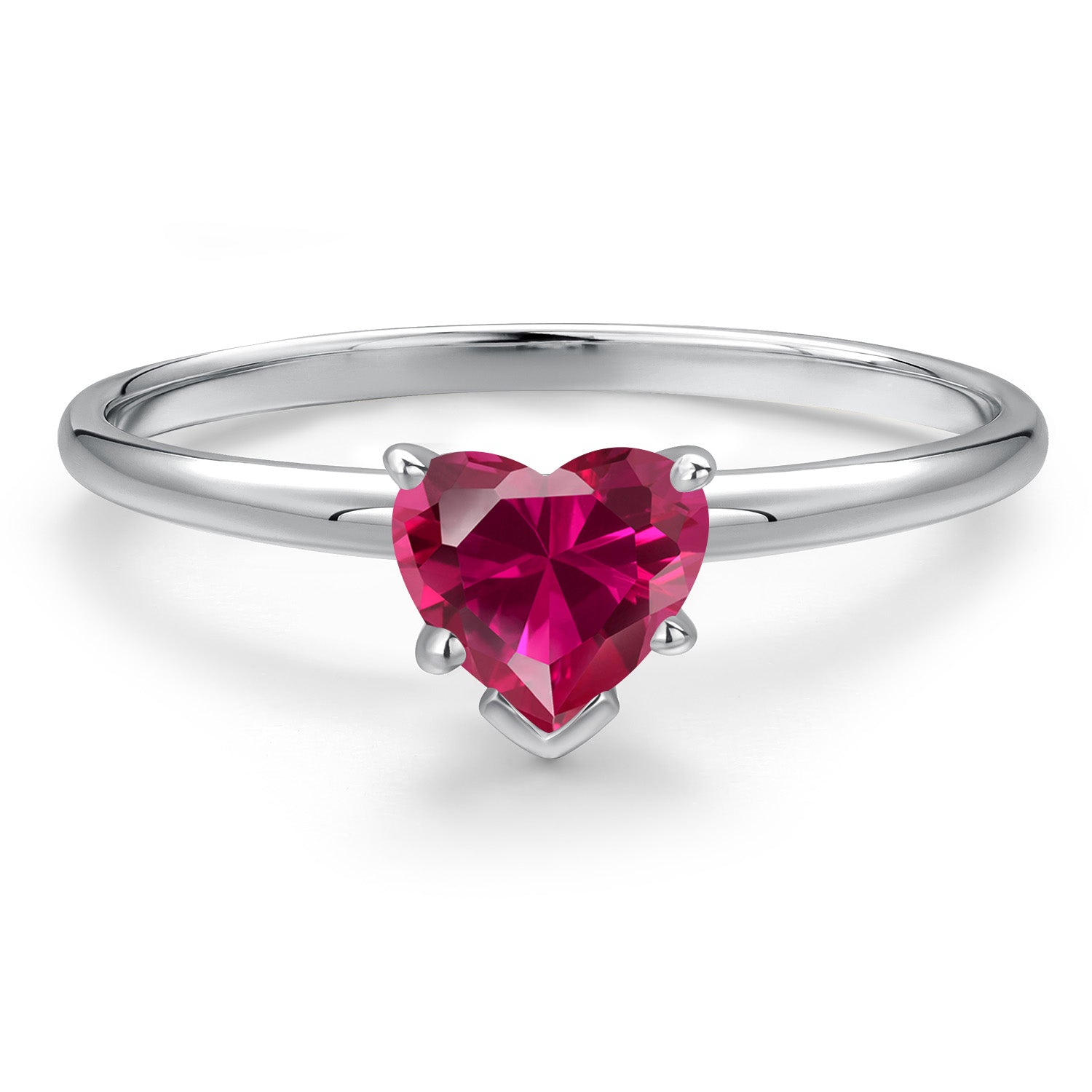 14K White Gold Red Created Ruby Solitaire Engagement Ring For Women | 0.60 Cttw | Heart Shape 5MM | Gemstone July Birthstone | Available in Size 5,6,7,8,9