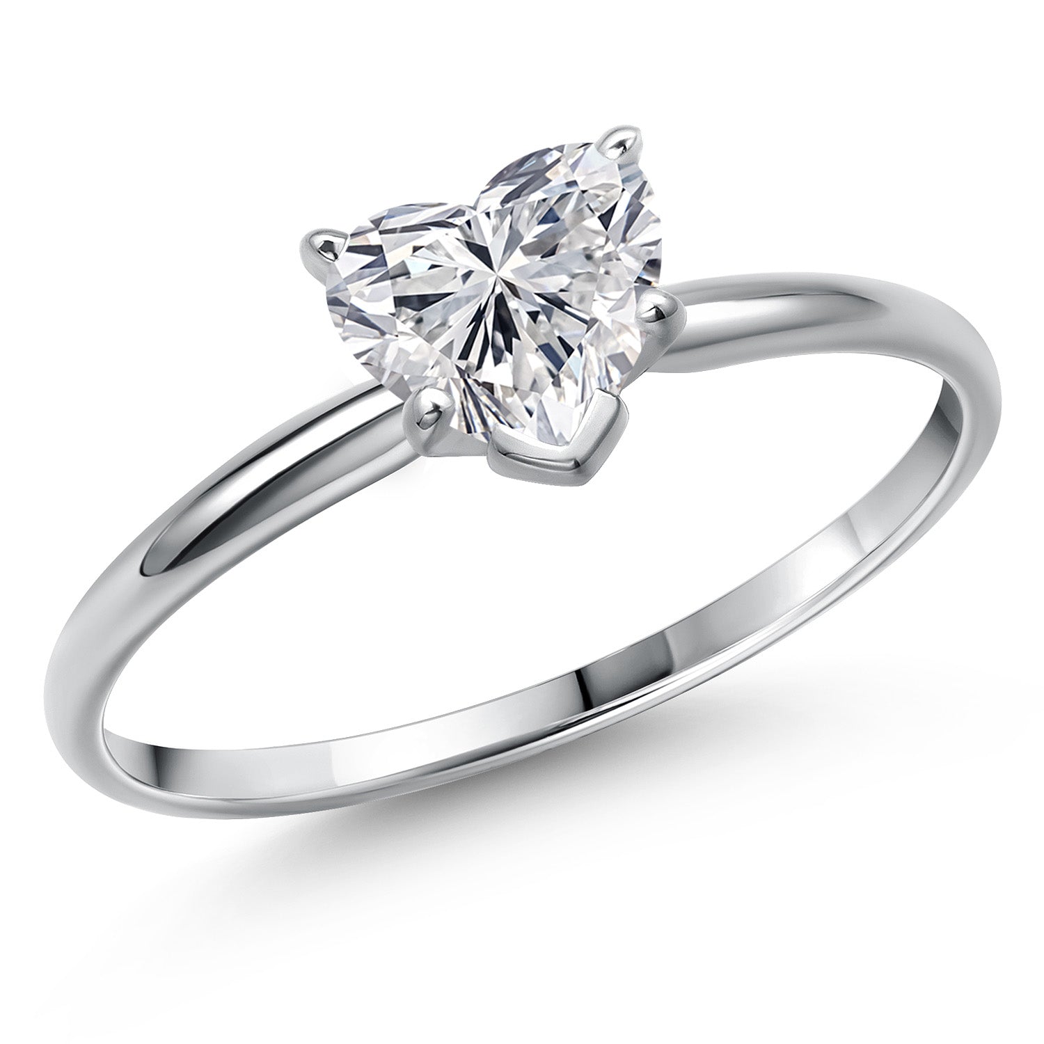 14K White Gold Lab Grown Diamond Solitaire Engagement Ring For Women | 0.44 Cttw | Heart Shape 5MM | Gemstone April Birthstone | Available in Size 5,6,7,8,9