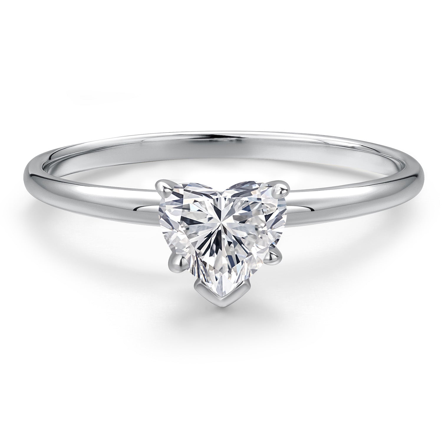 14K White Gold Lab Grown Diamond Solitaire Engagement Ring For Women | 0.44 Cttw | Heart Shape 5MM | Gemstone April Birthstone | Available in Size 5,6,7,8,9