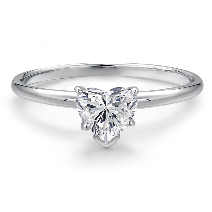 14K White Gold Lab Grown Diamond Solitaire Engagement Ring For Women | 0.44 Cttw | Heart Shape 5MM | Gemstone April Birthstone | Available in Size 5,6,7,8,9