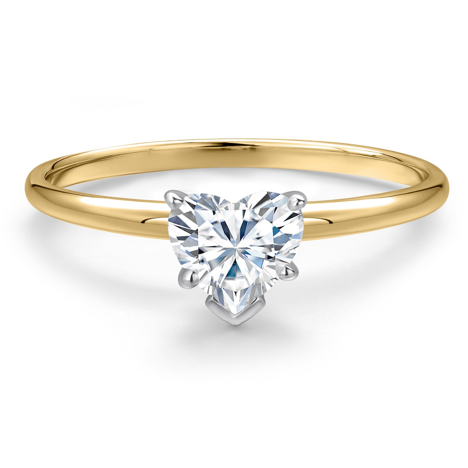 14K Two Tone Gold White Moissanite Solitaire Engagement Ring For Women | 0.42 Cttw | Heart Shape 5MM | Gemstone Birthstone | Available in Size 5,6,7,8,9