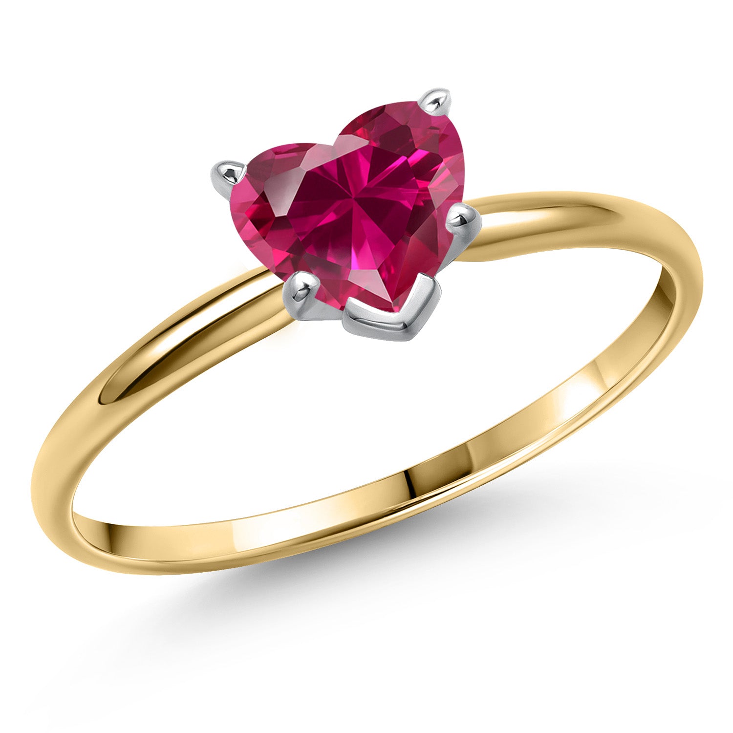 14K Two Tone Gold Red Created Ruby Solitaire Engagement Ring For Women | 0.60 Cttw | Heart Shape 5MM | Gemstone July Birthstone | Available in Size 5,6,7,8,9