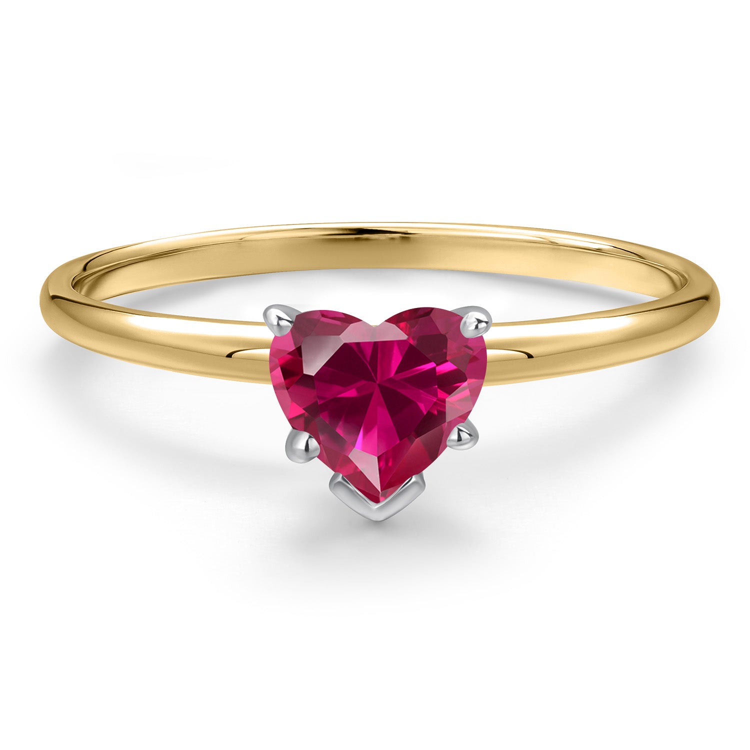 14K Two Tone Gold Red Created Ruby Solitaire Engagement Ring For Women | 0.60 Cttw | Heart Shape 5MM | Gemstone July Birthstone | Available in Size 5,6,7,8,9