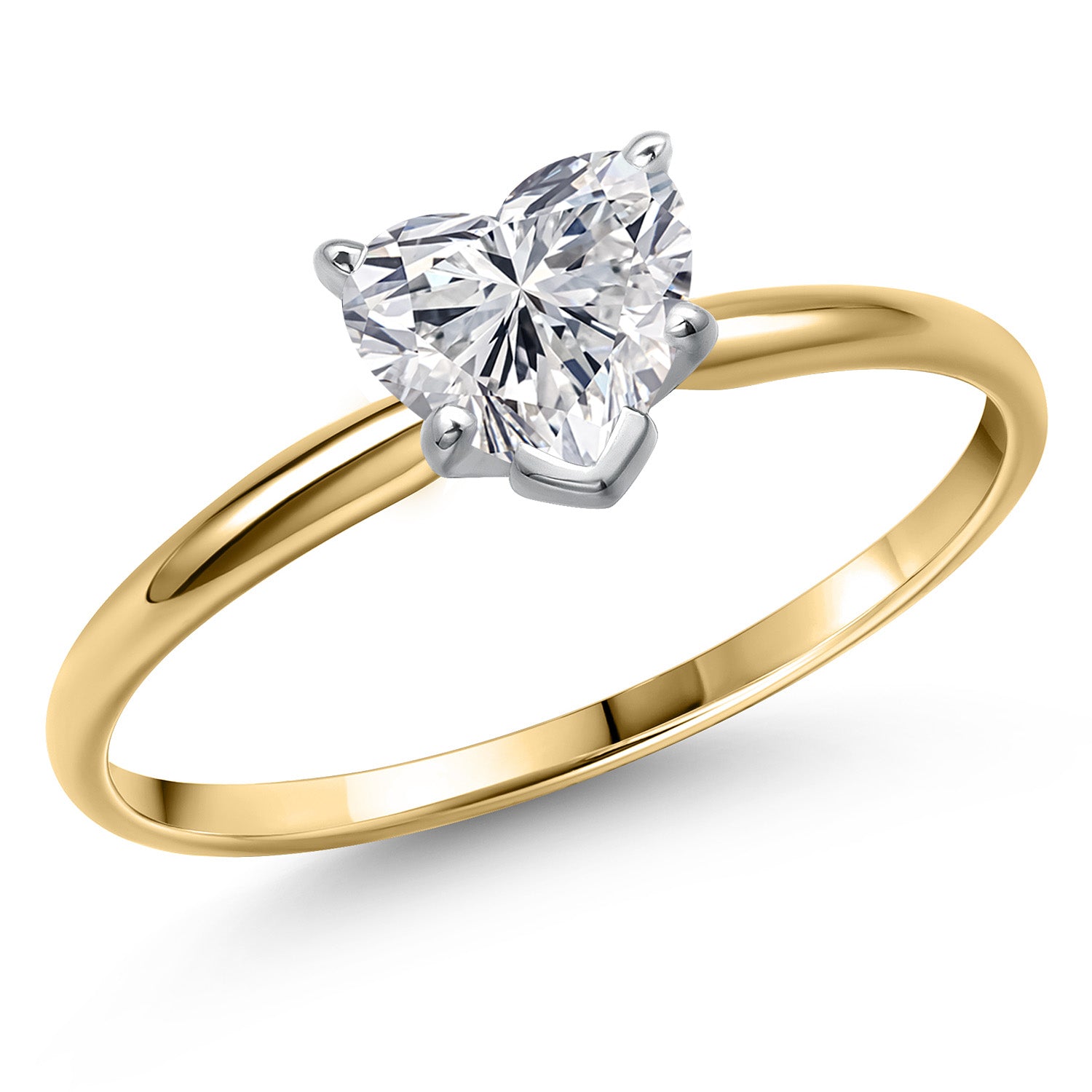 14K Two Tone Gold Lab Grown Diamond Solitaire Engagement Ring For Women | 0.44 Cttw | Heart Shape 5MM | Gemstone April Birthstone | Available in Size 5,6,7,8,9