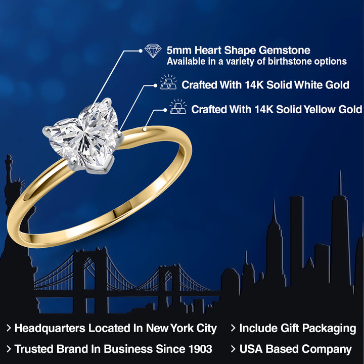 14K Two Tone Gold Lab Grown Diamond Solitaire Engagement Ring For Women | 0.44 Cttw | Heart Shape 5MM | Gemstone April Birthstone | Available in Size 5,6,7,8,9