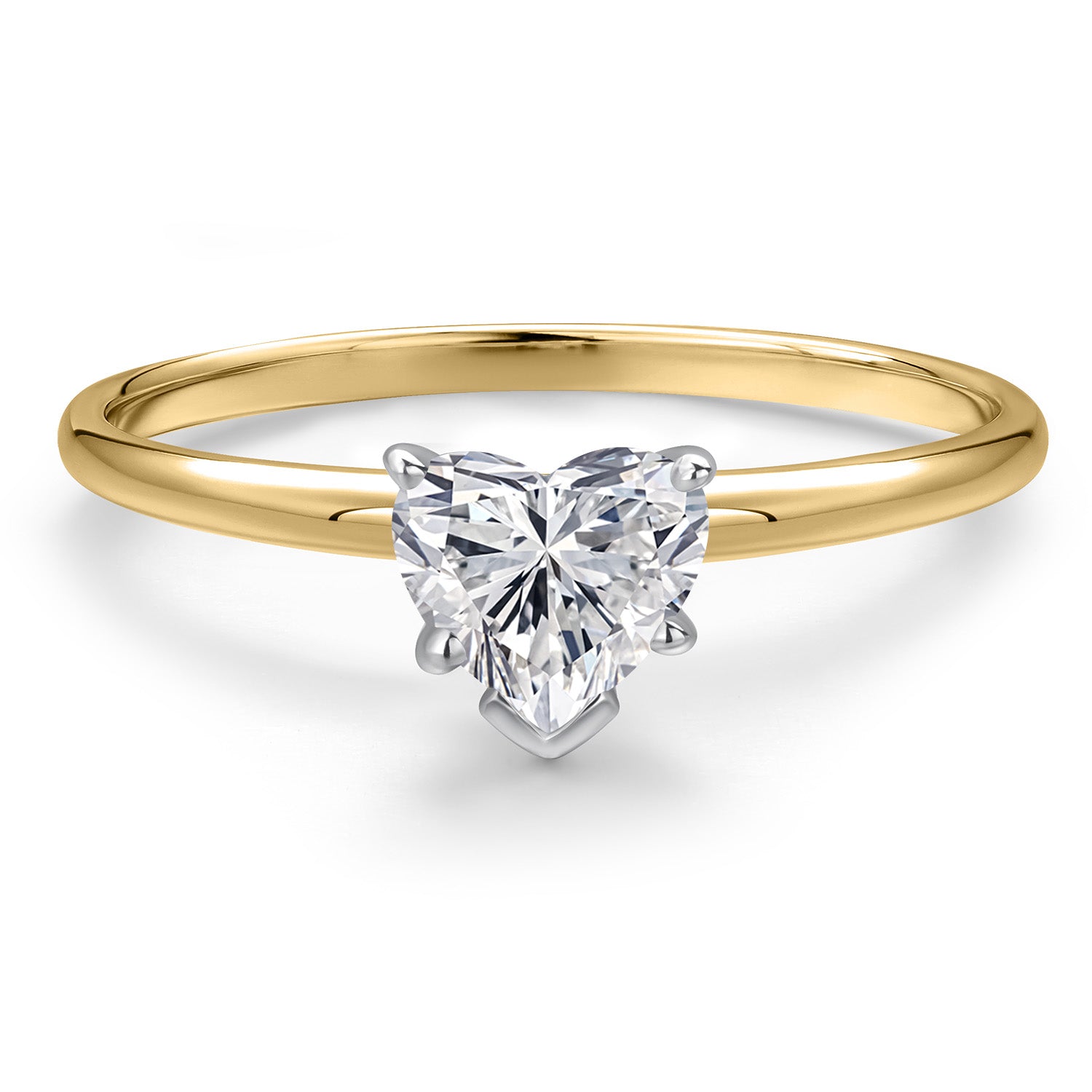 14K Two Tone Gold Lab Grown Diamond Solitaire Engagement Ring For Women | 0.44 Cttw | Heart Shape 5MM | Gemstone April Birthstone | Available in Size 5,6,7,8,9