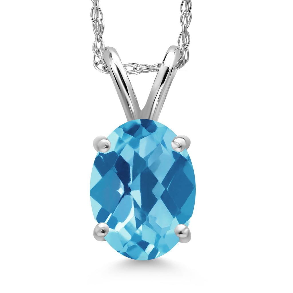 Swiss Blue Topaz-Checkerboard - November_Pendant in 14K White Gold