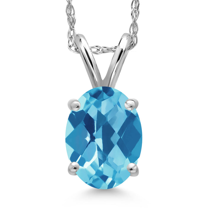 Swiss Blue Topaz-Checkerboard - November_Pendant in 14K White Gold