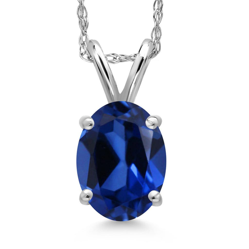 Blue Created Sapphire - September_Pendant in 14K White Gold