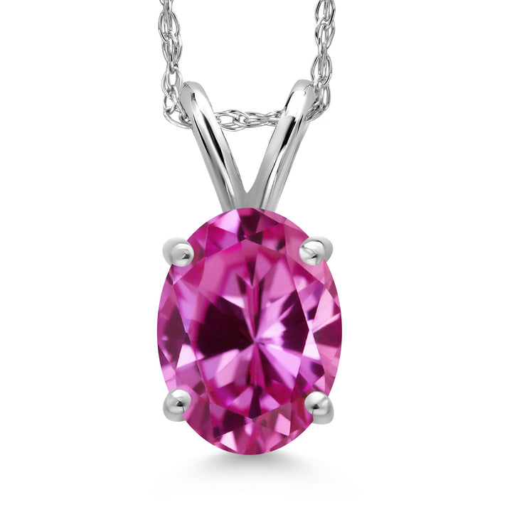 Pink Created Sapphire - September_Pendant in 14K White Gold