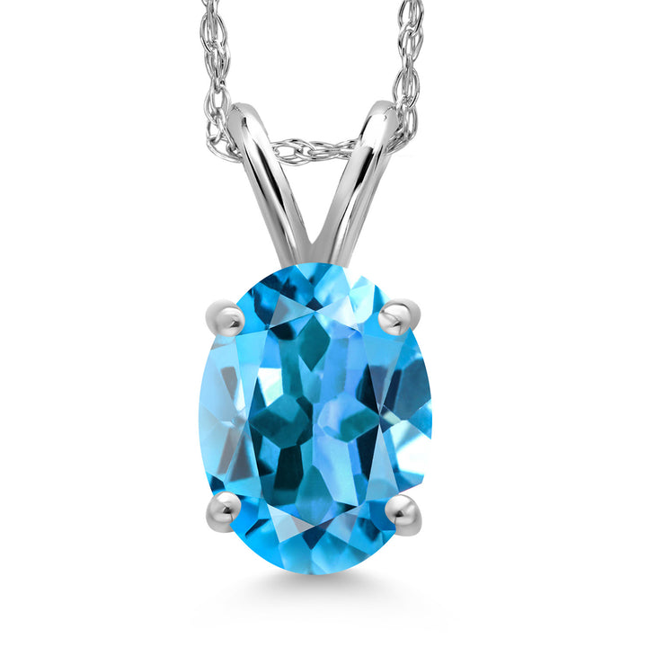 Swiss Blue Topaz - November_Pendant in 14K White Gold