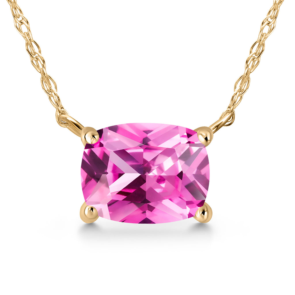 Pink Created Sapphire - September_Necklace in 14K Yellow Gold