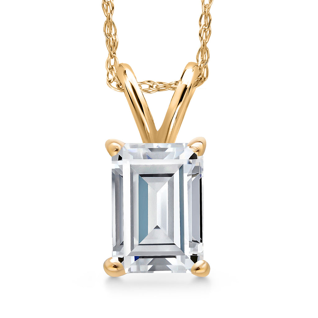 White Moissanite - April_Necklace in 14K Yellow Gold