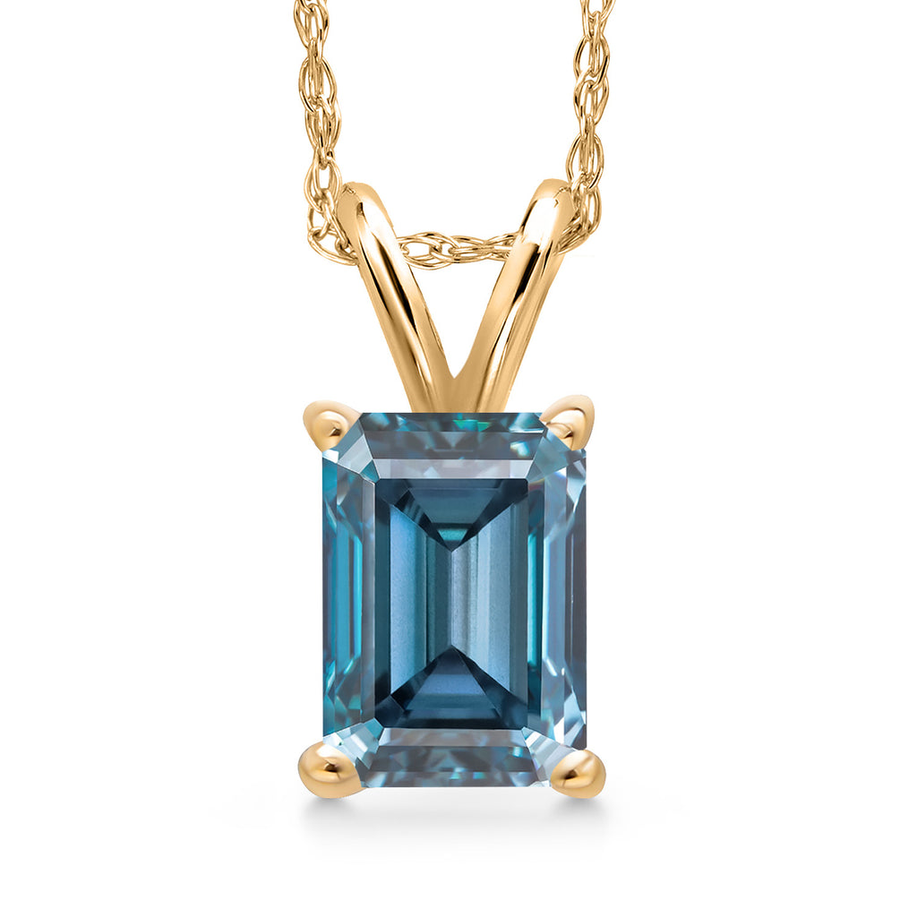 Persian Blue Moissanite - April_Necklace in 14K Yellow Gold
