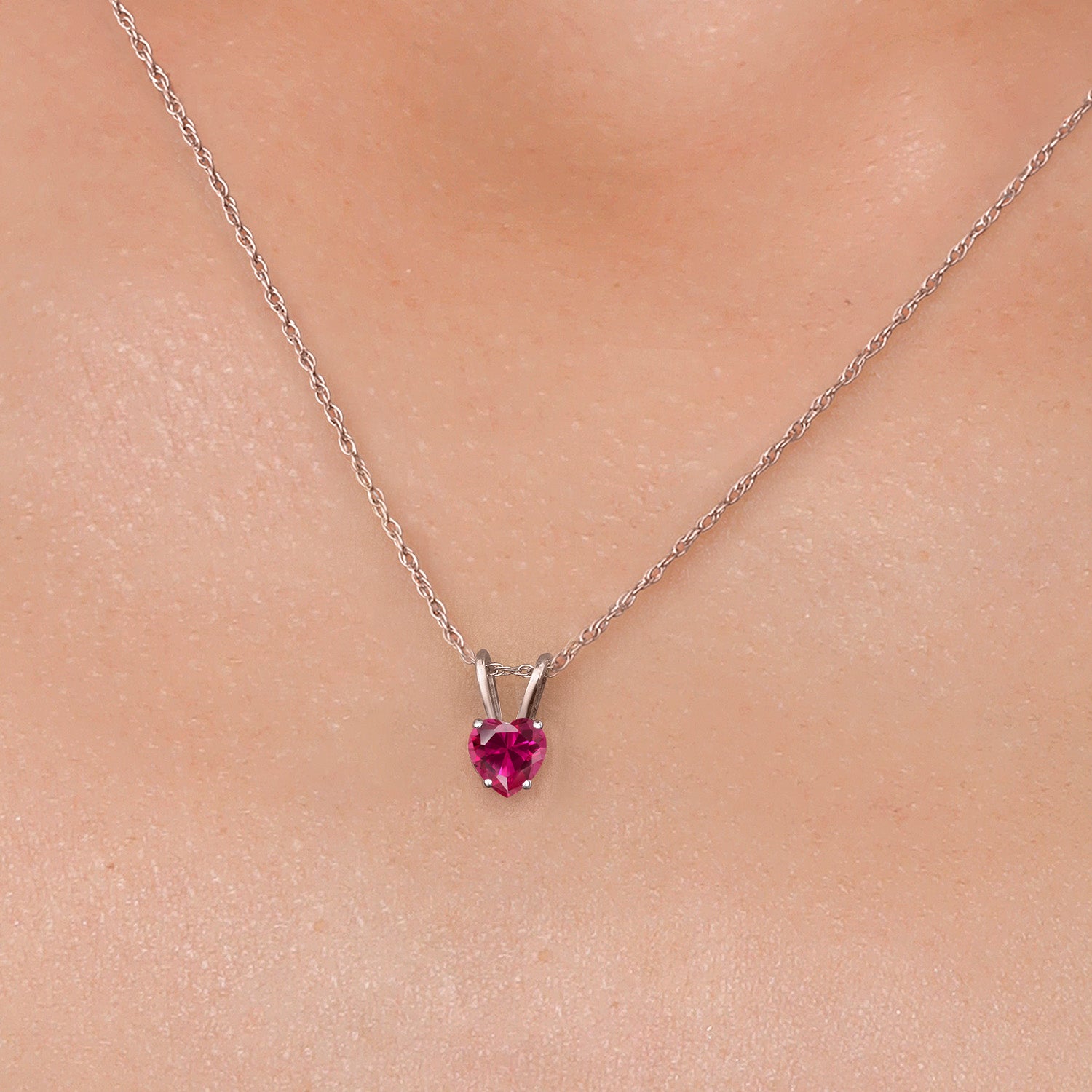 14K White Gold Red Created Ruby Pendant Necklace for Women | 0.30 Cttw | Gemstone July Birthstone | Heart Shape 4MM | With 18 Inch Chain