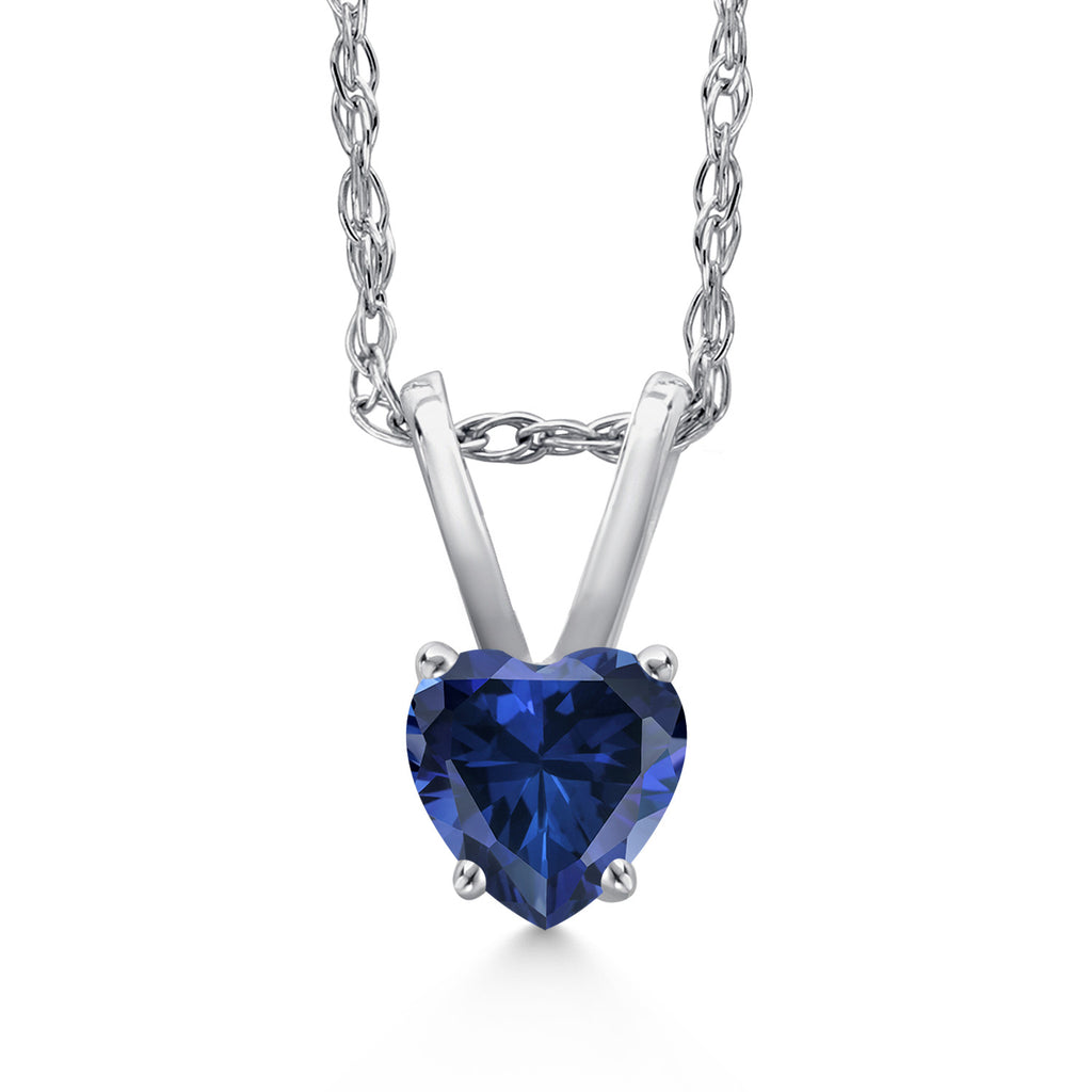 Blue Created Sapphire - September_Pendant in 14K White Gold