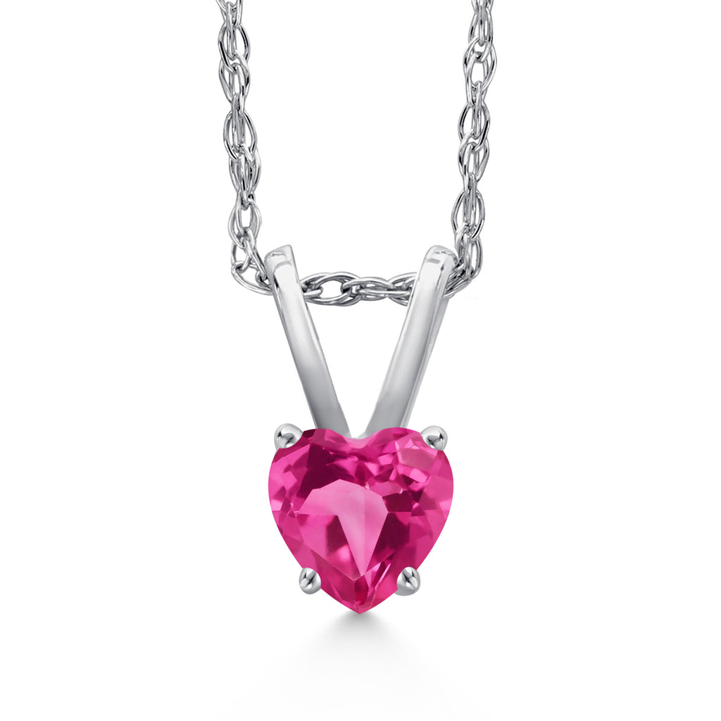 Pink Created Sapphire - September_Pendant in 14K White Gold