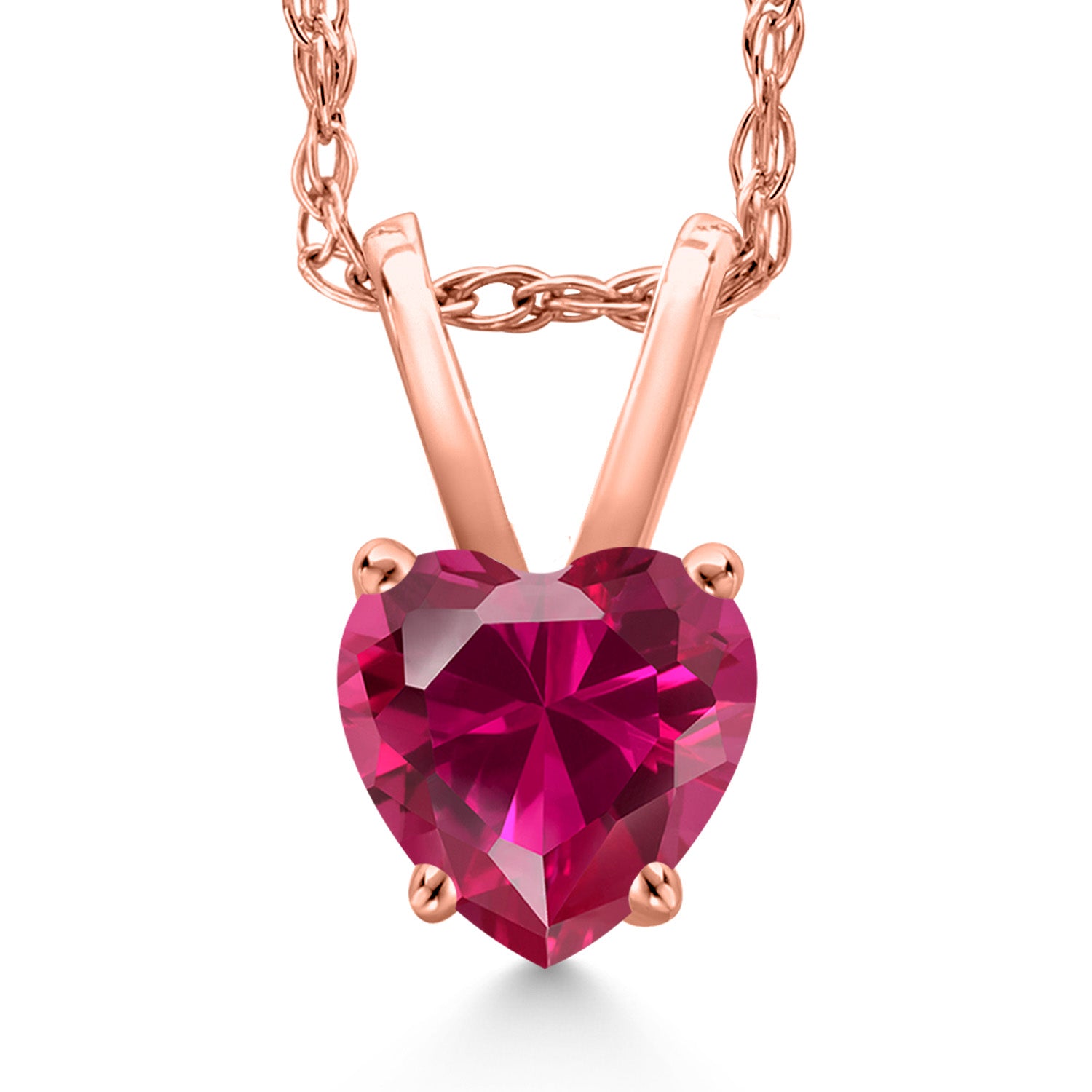 14K Rose Gold Red Created Ruby Pendant Necklace for Women | 0.60 Cttw | Gemstone July Birthstone | Heart Shape 5MM | With 18 Inch Chain