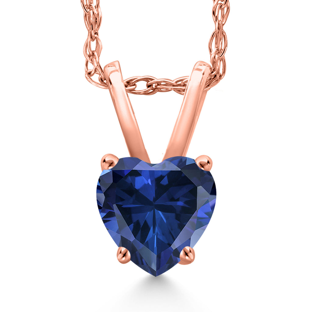 Blue Created Sapphire - September_Pendant in 14K Rose Gold