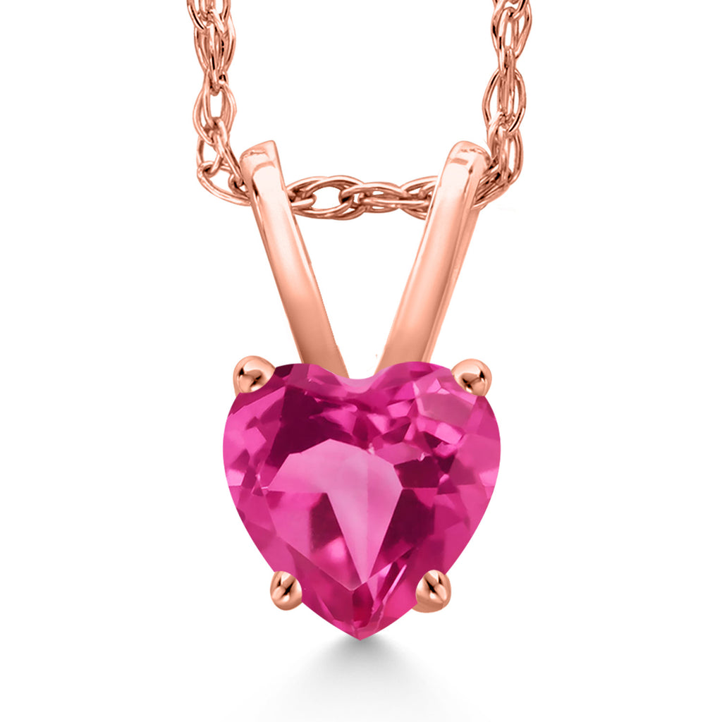 Pink Created Sapphire - September_Pendant in 14K Rose Gold