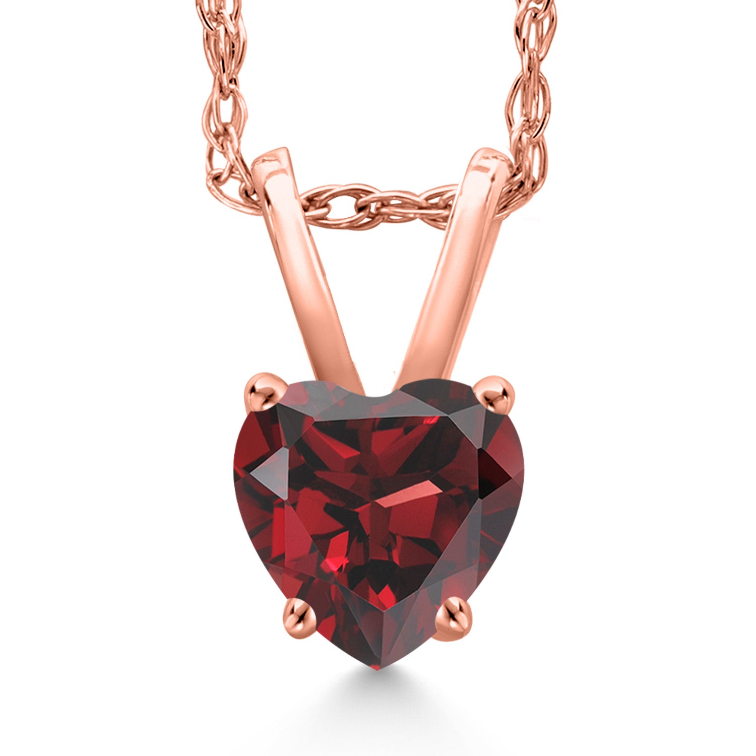 14K Rose Gold Red Garnet Pendant Necklace for Women | 0.60 Cttw | Gemstone January Birthstone | Heart Shape 5MM | With 18 Inch Chain