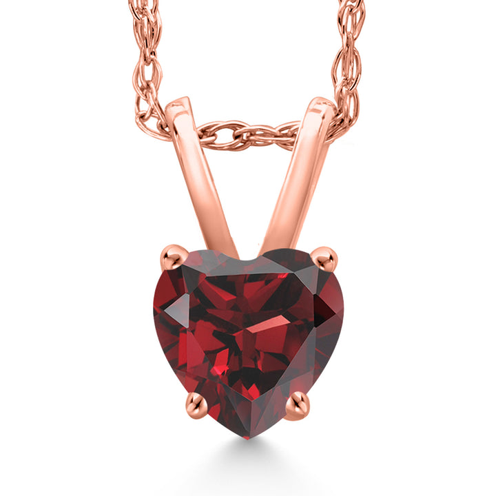 14K Rose Gold Red Garnet Pendant Necklace for Women | 0.60 Cttw | Gemstone January Birthstone | Heart Shape 5MM | With 18 Inch Chain