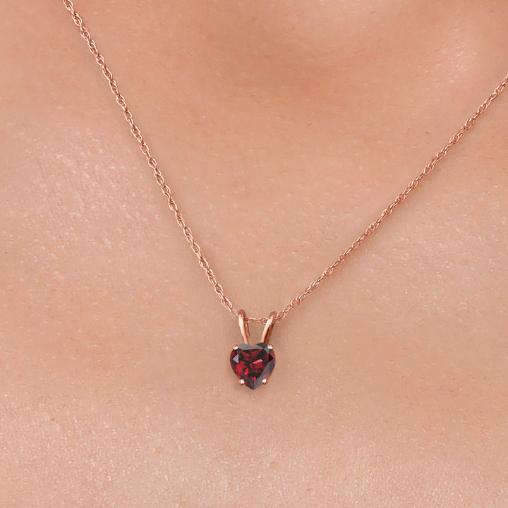 14K Rose Gold Red Garnet Pendant Necklace for Women | 0.60 Cttw | Gemstone January Birthstone | Heart Shape 5MM | With 18 Inch Chain