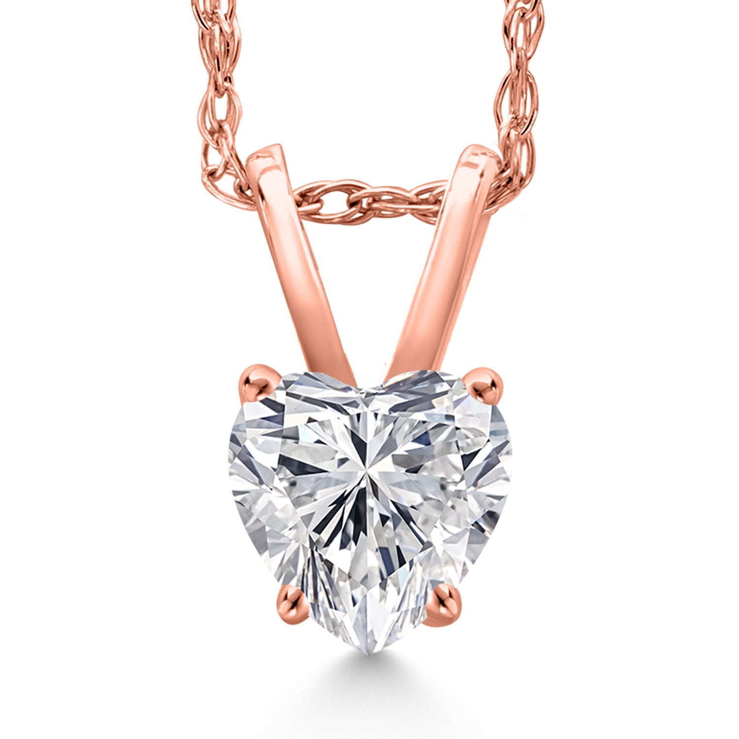 14K Rose Gold Lab Grown Diamond Pendant Necklace for Women | 0.44 Cttw | Gemstone April Birthstone | Heart Shape 5MM | With 18 Inch Chain