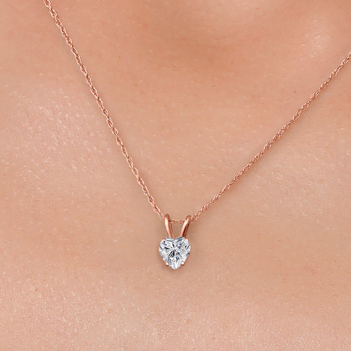 14K Rose Gold Lab Grown Diamond Pendant Necklace for Women | 0.44 Cttw | Gemstone April Birthstone | Heart Shape 5MM | With 18 Inch Chain