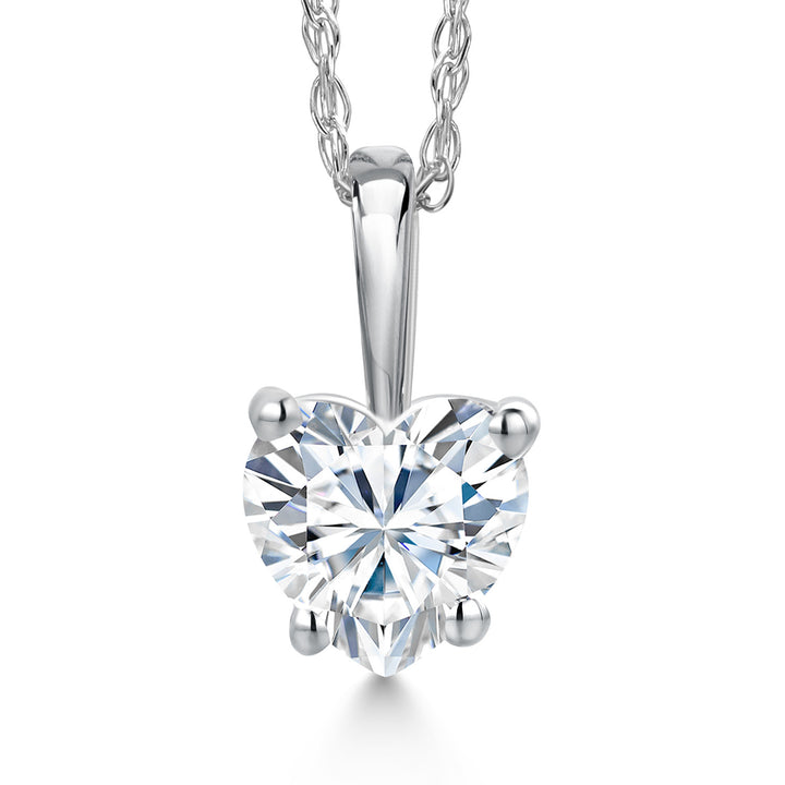 14K White Gold White Moissanite Pendant Necklace for Women | 0.42 Cttw | Gemstone Birthstone | Heart Shape 5MM | With 18 Inch Chain