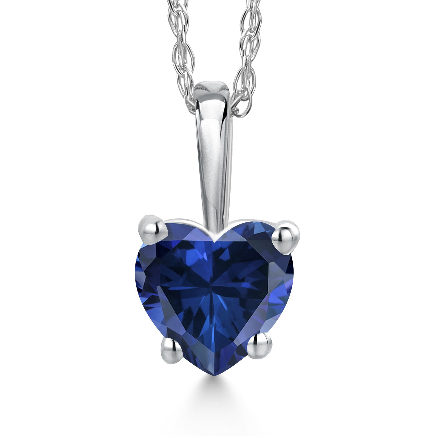 14K White Gold Blue Created Sapphire Pendant Necklace for Women | 0.50 Cttw | Gemstone September Birthstone | Heart Shape 5MM | With 18 Inch Chain