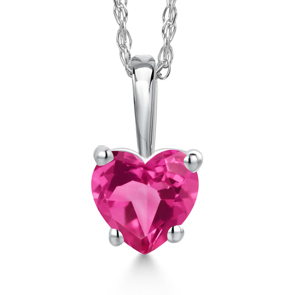 Pink Created Sapphire - September_Pendant in 14K White Gold