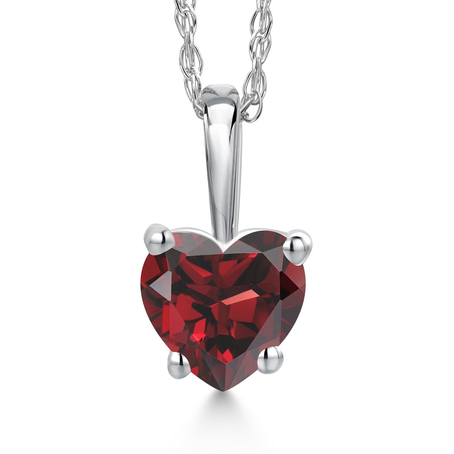 14K White Gold Red Garnet Pendant Necklace for Women | 0.60 Cttw | Gemstone January Birthstone | Heart Shape 5MM | With 18 Inch Chain