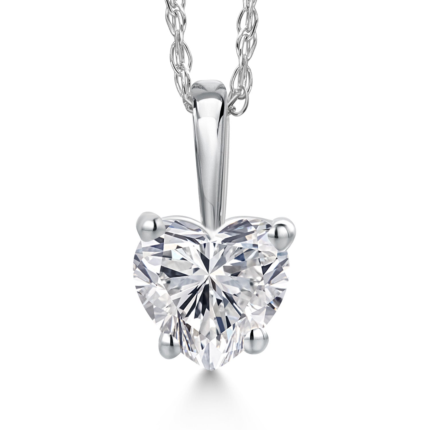 14K White Gold Lab Grown Diamond Pendant Necklace for Women | 0.44 Cttw | Gemstone April Birthstone | Heart Shape 5MM | With 18 Inch Chain