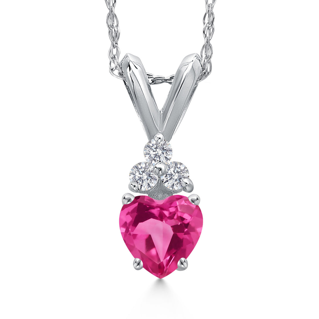 Pink Created Sapphire - September_Pendant in 14K White Gold