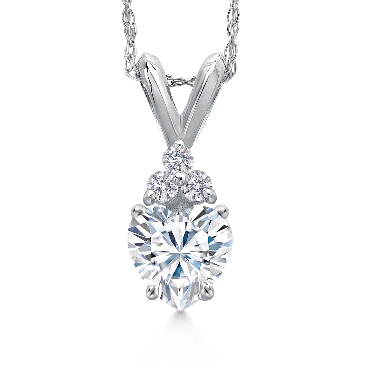 14K White Gold White Moissanite and E - F Lab Grown Diamond Pendant Necklace for Women | 0.45 Cttw | Gemstone Birthstone | Heart Shape 5MM | With 18 Inch Chain